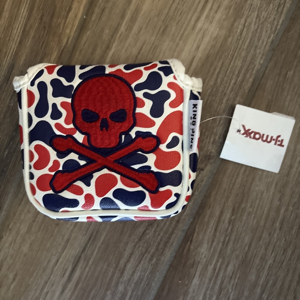 EMBROIDERED RED SKUL & BONES KING PINS GOLF MALLET COVER MAGNETIC CLOSURE NWT‎